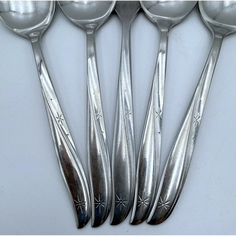 5 Oneida Community TWIN STAR‎ Flatware Pieces 4 Table Soup Spoons 1 Fork Vtg 60s